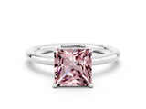 White gold Princess Cut Morganite Solitaire Ring with Thin Band and Four-Prong Setting