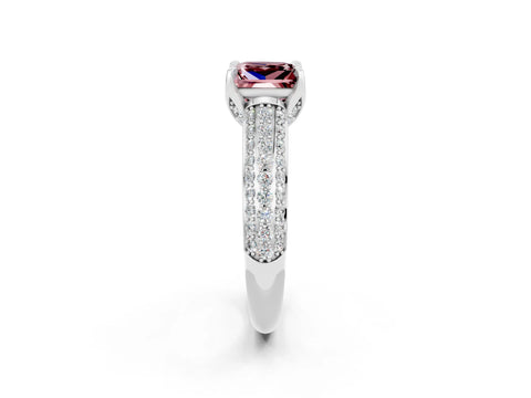 White gold Princess Cut Morganite Solitaire Ring with Three-Row Pavé Band and Four-Prong Setting_14