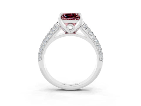 White gold Princess Cut Morganite Solitaire Ring with Three-Row Pavé Band and Four-Prong Setting_15