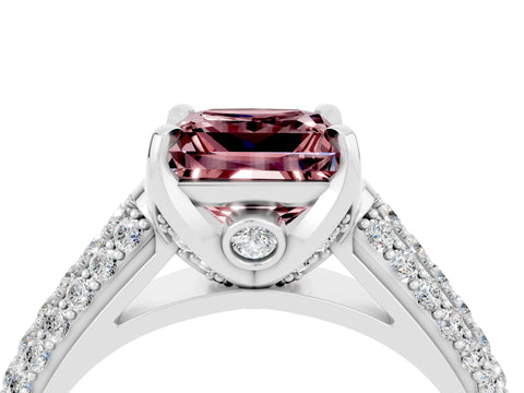 White gold Princess Cut Morganite Solitaire Ring with Three-Row Pavé Band and Four-Prong Setting_16