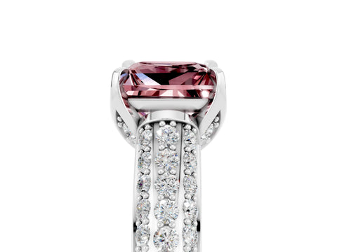 White gold Princess Cut Morganite Solitaire Ring with Three-Row Pavé Band and Four-Prong Setting_17