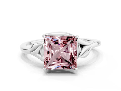 White gold Princess Cut Morganite Solitaire Ring with Twist Band and Four-Prong Setting_12