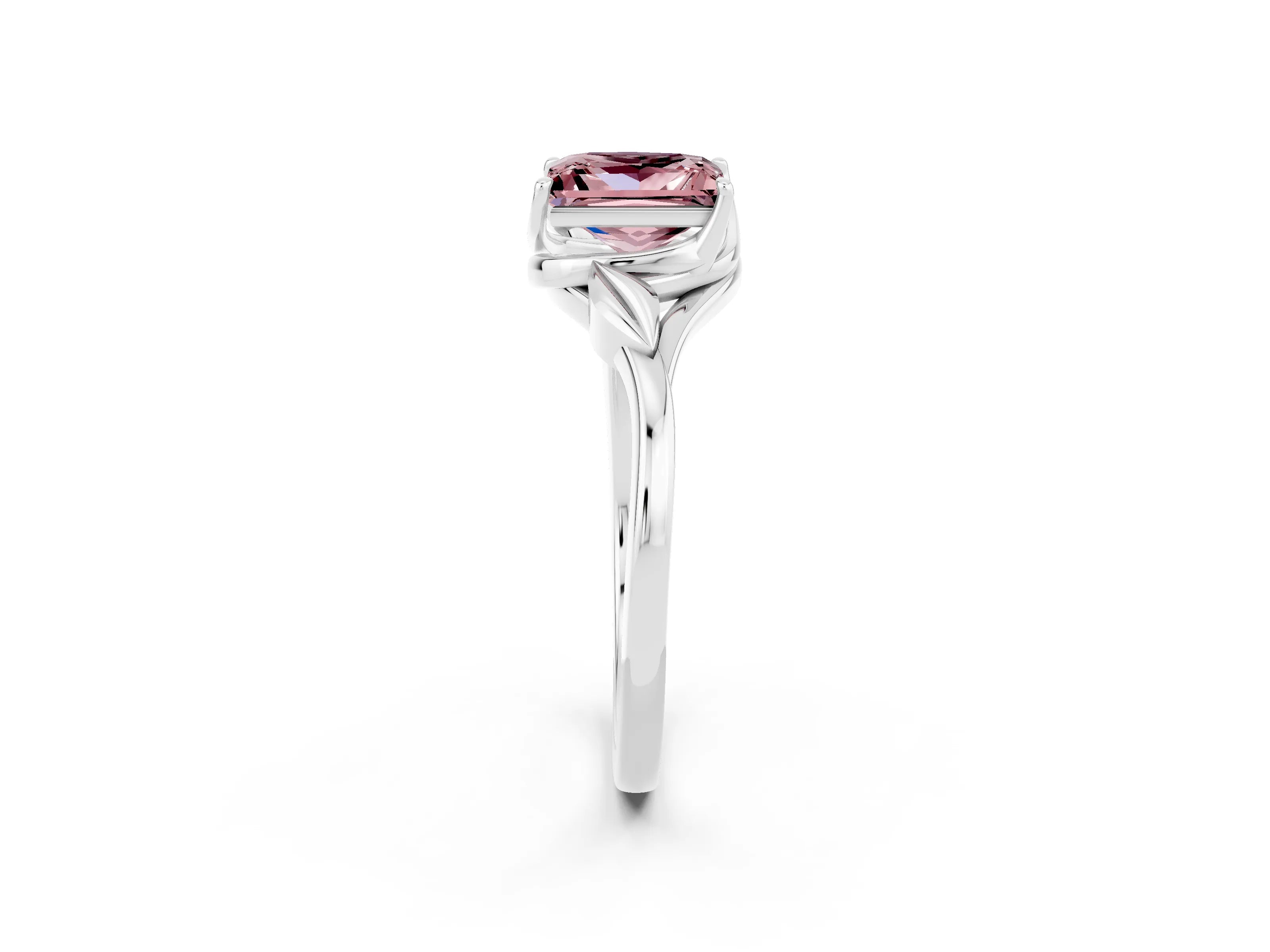 White gold Princess Cut Morganite Solitaire Ring with Twist Band and Four-Prong Setting_14