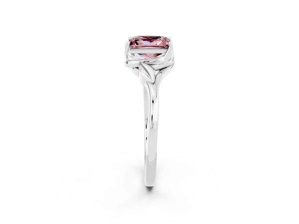 Silver Princess Cut Morganite Solitaire Ring with Twist Band and Four-Prong Setting