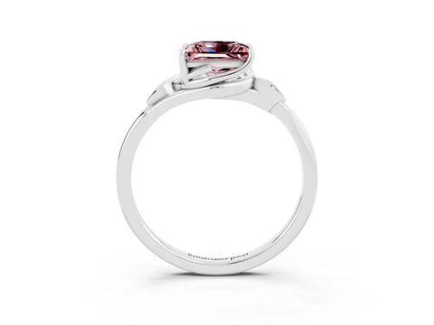 White gold Princess Cut Morganite Solitaire Ring with Twist Band and Four-Prong Setting_15
