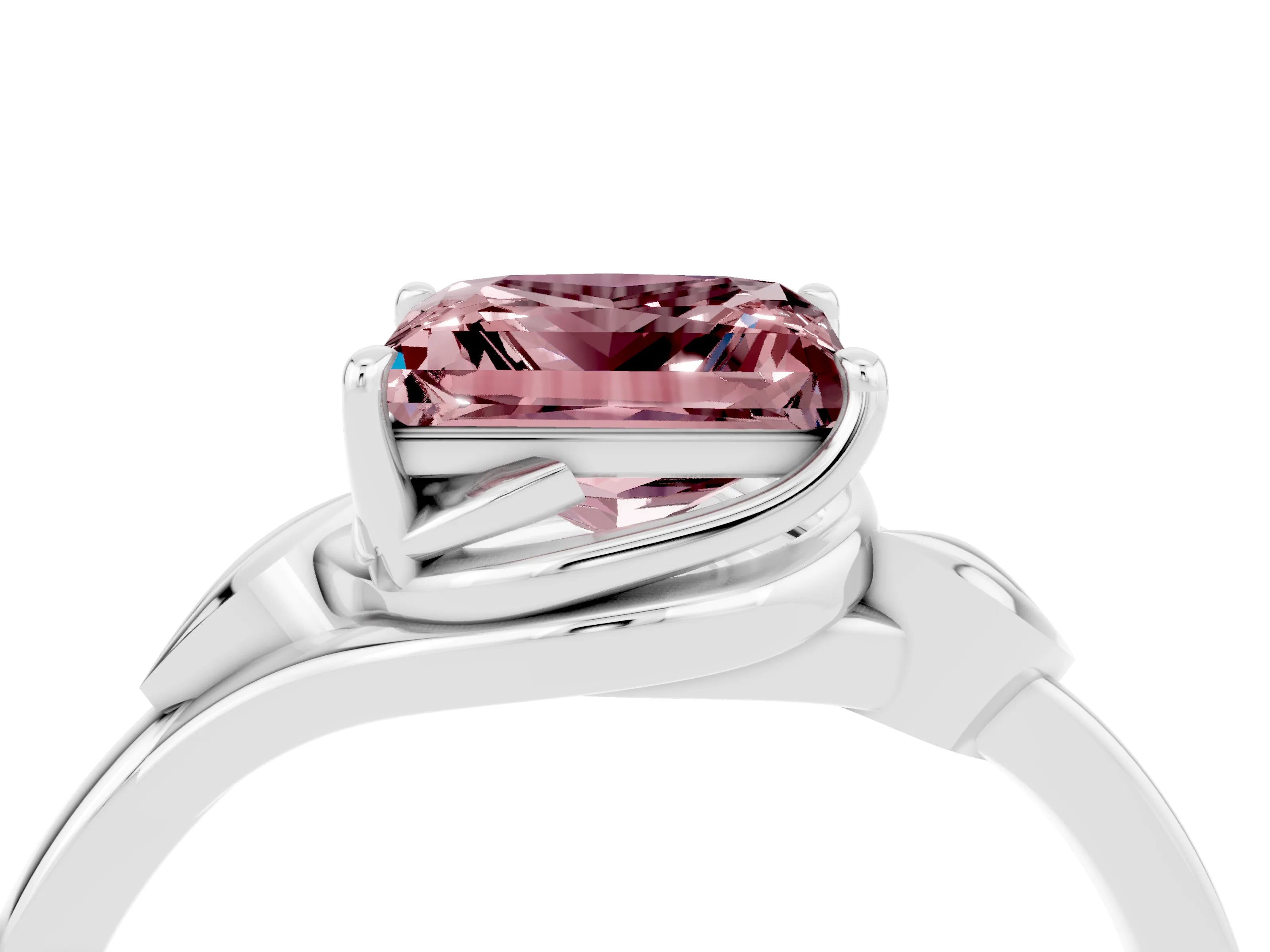 White gold Princess Cut Morganite Solitaire Ring with Twist Band and Four-Prong Setting_16