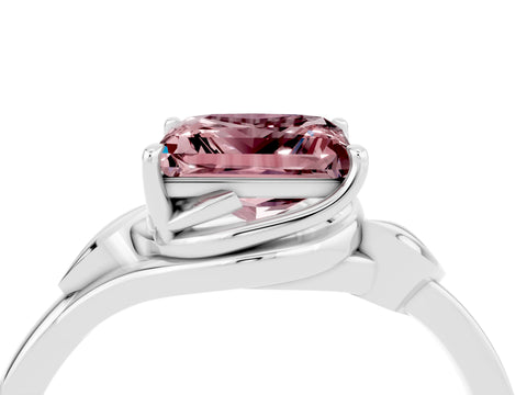 White gold Princess Cut Morganite Solitaire Ring with Twist Band and Four-Prong Setting_16