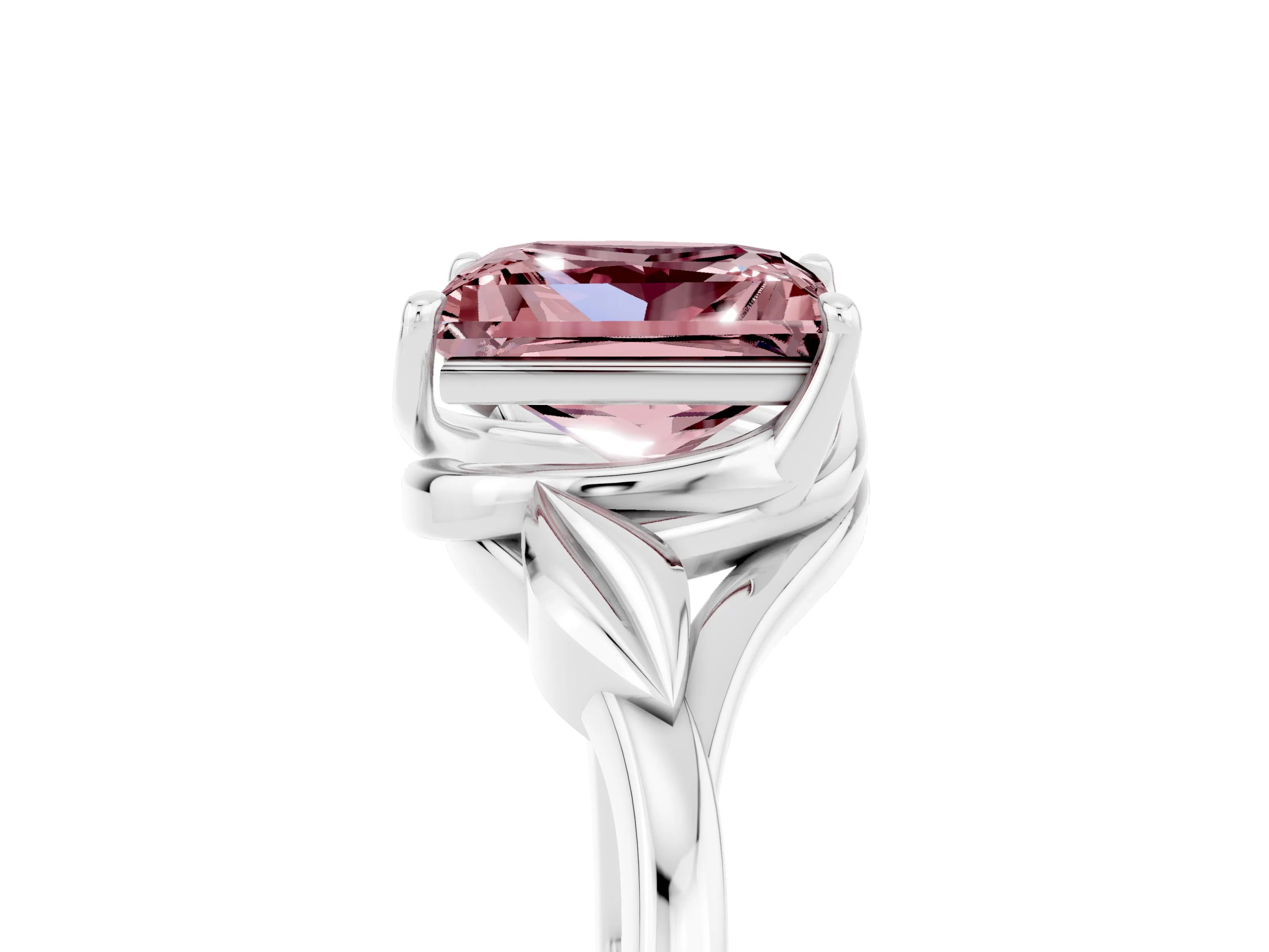 White gold Princess Cut Morganite Solitaire Ring with Twist Band and Four-Prong Setting_41