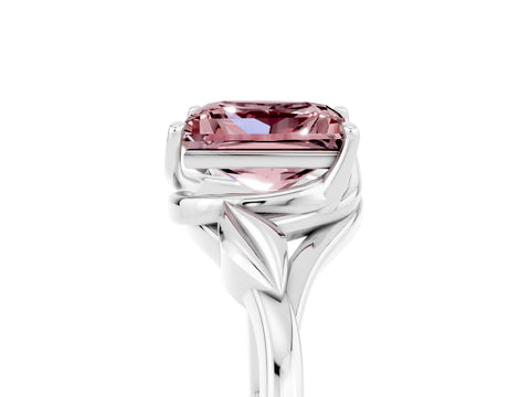 White gold Princess Cut Morganite Solitaire Ring with Twist Band and Four-Prong Setting_41