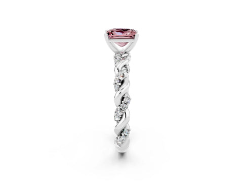 White gold Princess Cut Morganite Solitaire Ring with Twisted Band and Pavé Accents_2