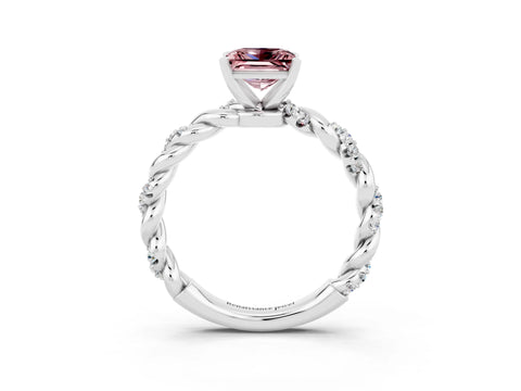 White gold Princess Cut Morganite Solitaire Ring with Twisted Band and Pavé Accents_3