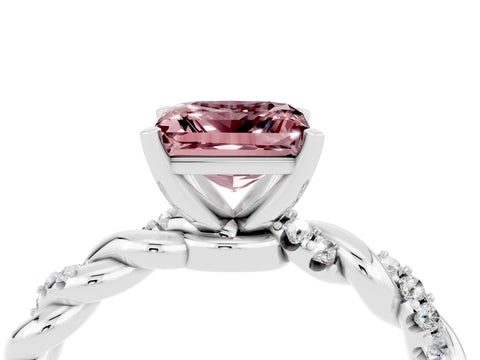 White gold Princess Cut Morganite Solitaire Ring with Twisted Band and Pavé Accents_4