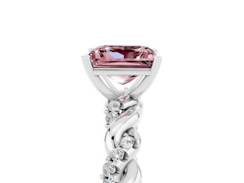 White gold Princess Cut Morganite Solitaire Ring with Twisted Band and Pavé Accents_5