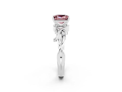 White gold Princess Cut Morganite Solitaire Ring with Twisted Band and Prong Setting_2