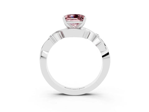 White gold Princess Cut Morganite Solitaire Ring with Twisted Band and Prong Setting_3