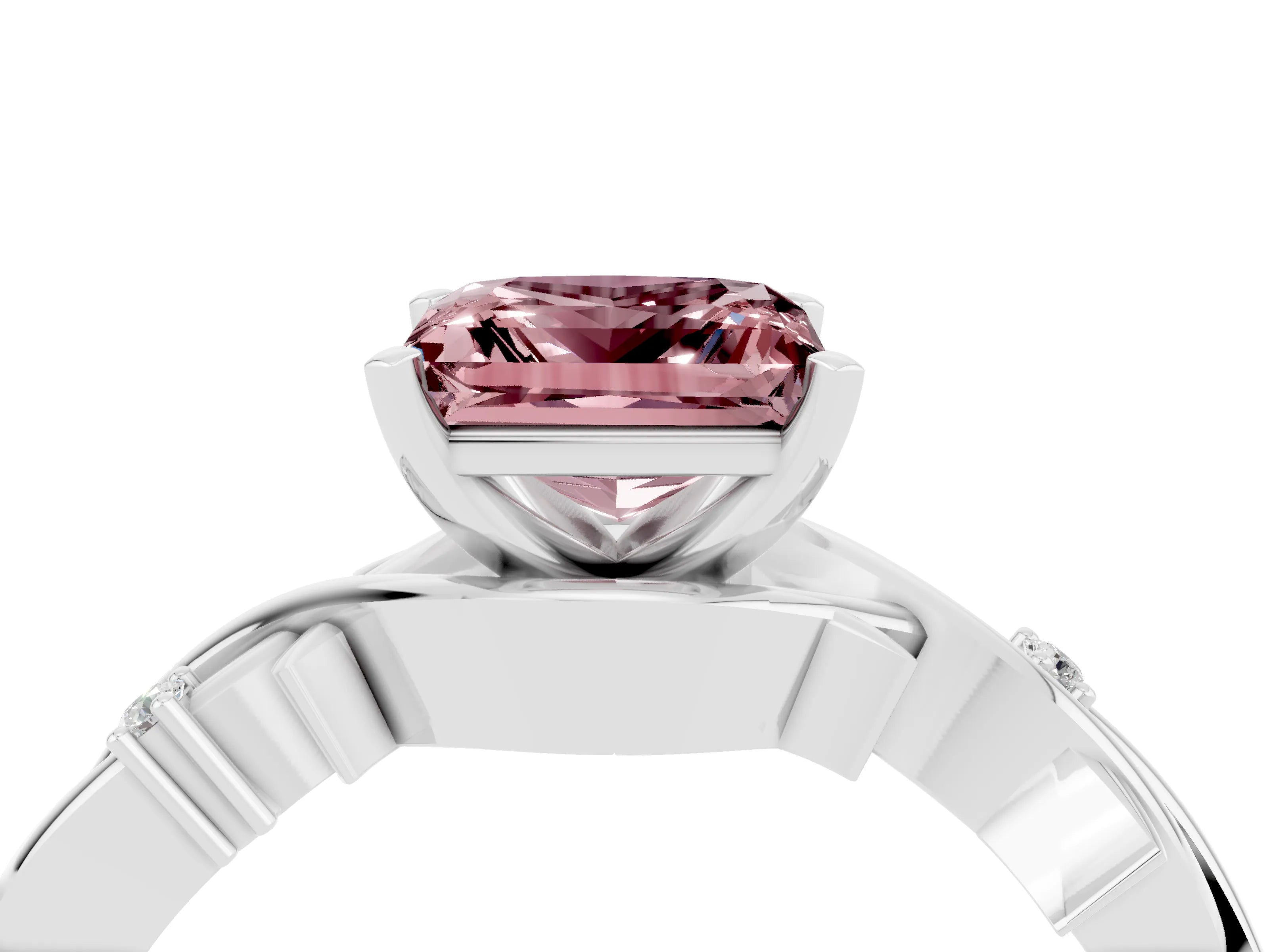 White gold Princess Cut Morganite Solitaire Ring with Twisted Band and Prong Setting_4