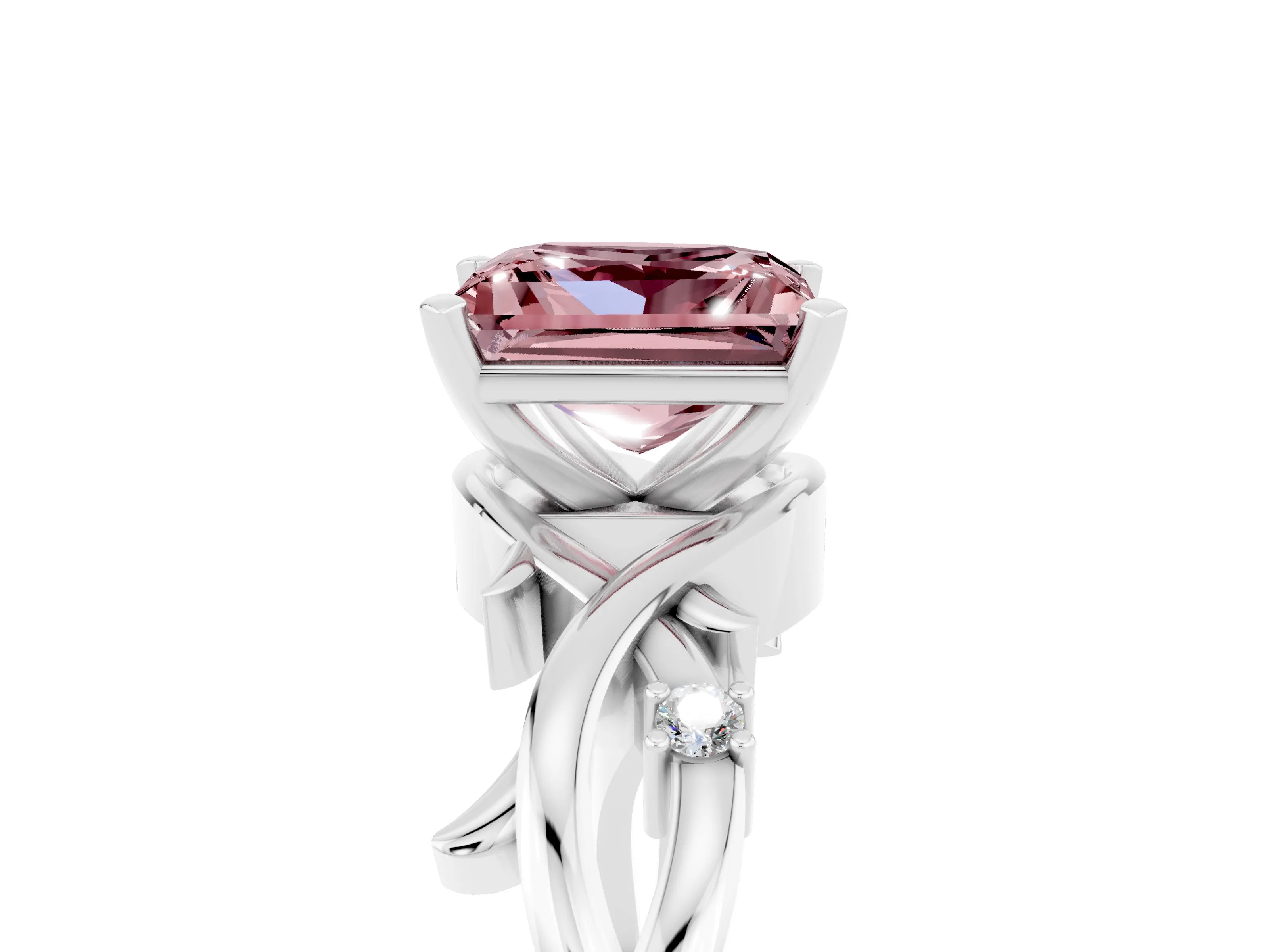 White gold Princess Cut Morganite Solitaire Ring with Twisted Band and Prong Setting_5