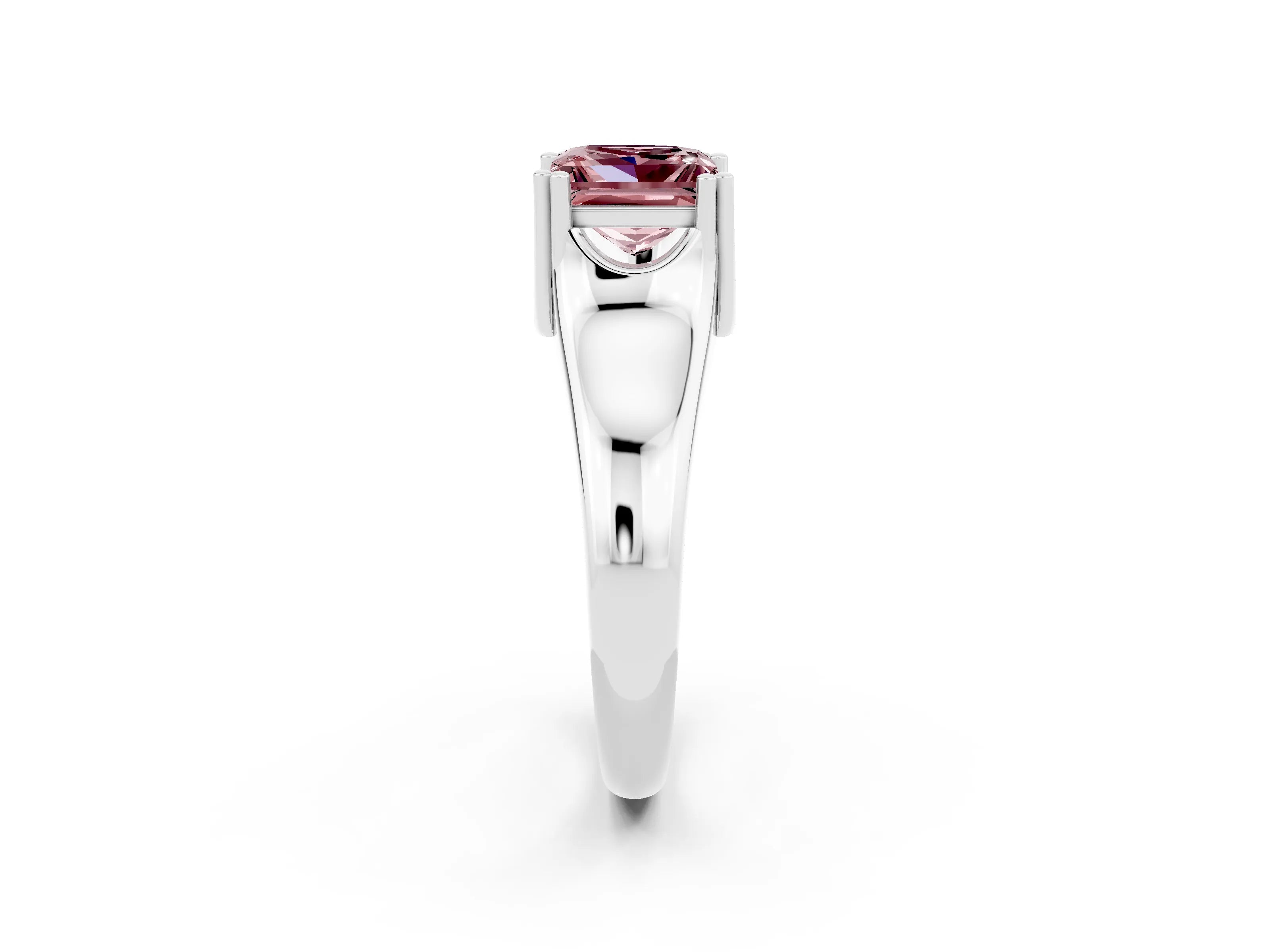 White gold Princess Cut Morganite Solitaire Ring with Wide Band and Prong Setting_2