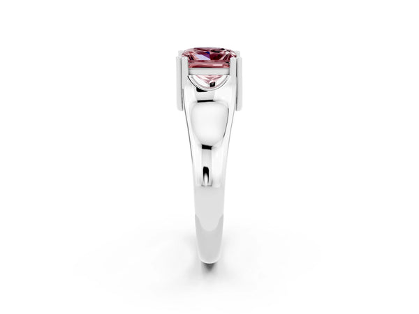 Silver Princess Cut Morganite Solitaire Ring with Wide Band and Prong Setting
