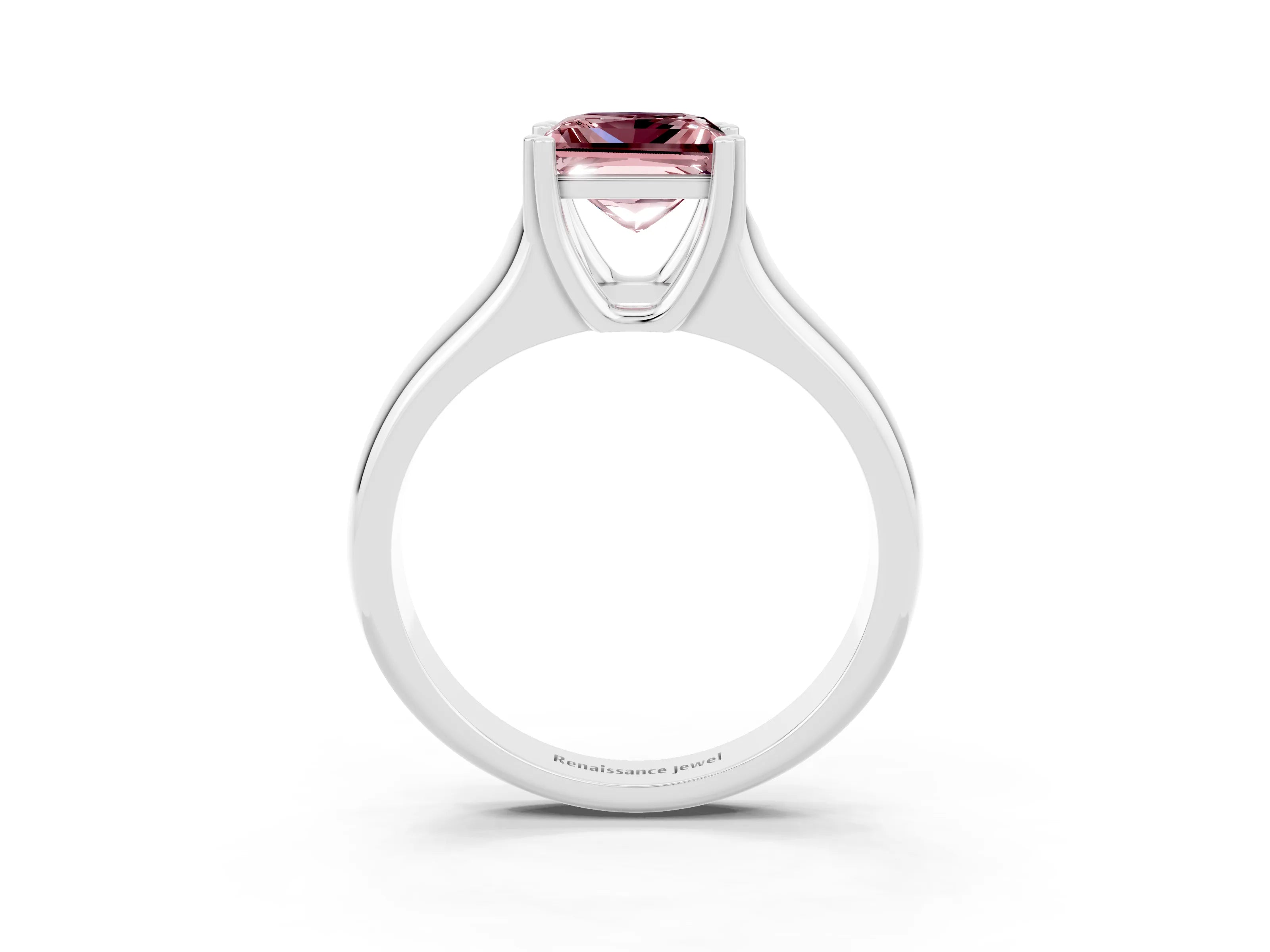 White gold Princess Cut Morganite Solitaire Ring with Wide Band and Prong Setting_3