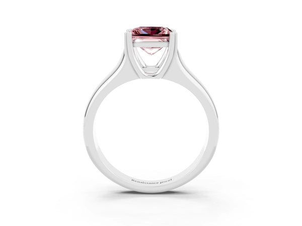 Silver Princess Cut Morganite Solitaire Ring with Wide Band and Prong Setting