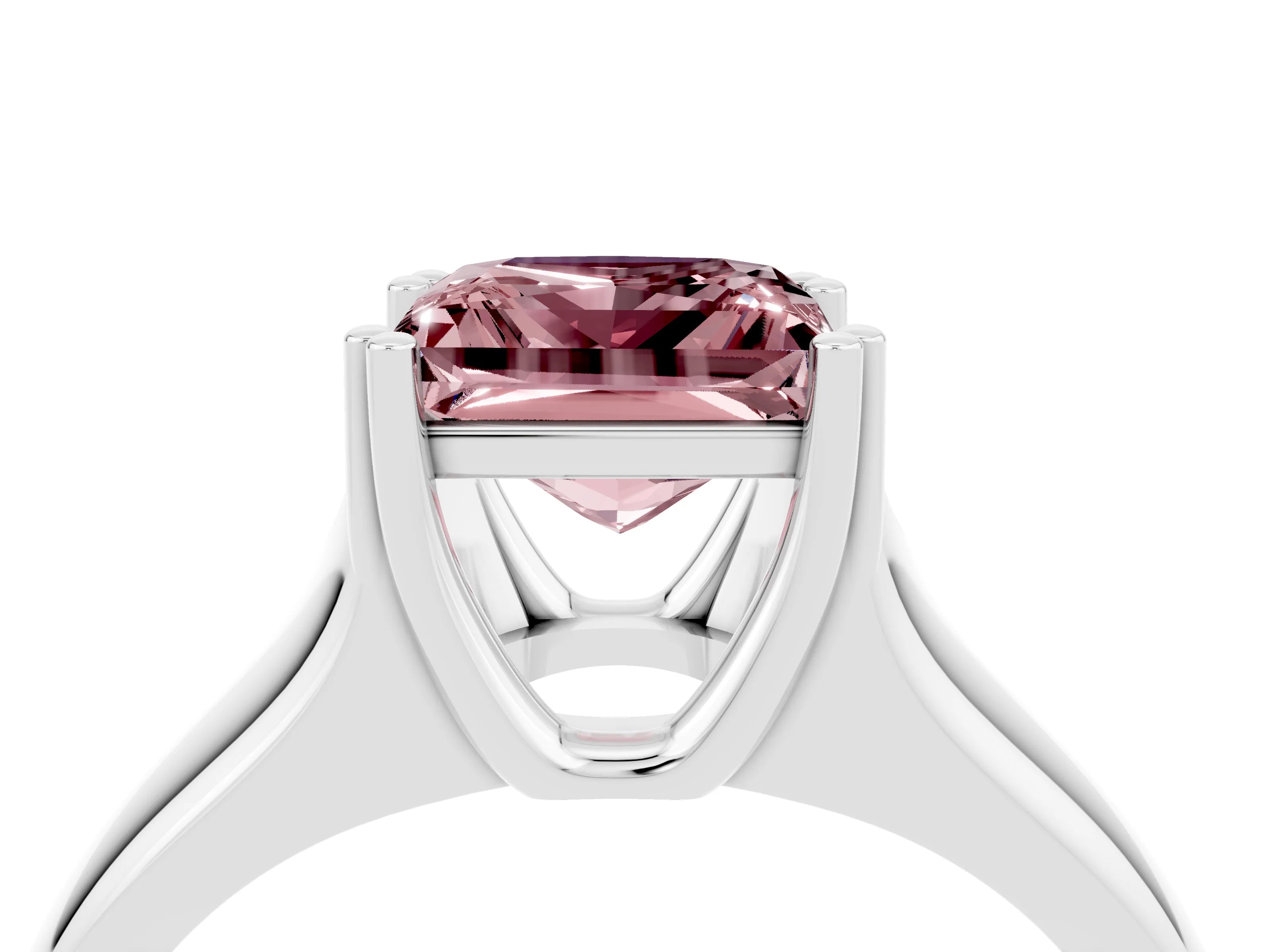 White gold Princess Cut Morganite Solitaire Ring with Wide Band and Prong Setting_4