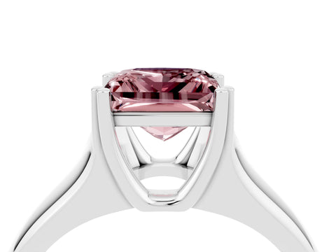 White gold Princess Cut Morganite Solitaire Ring with Wide Band and Prong Setting_4