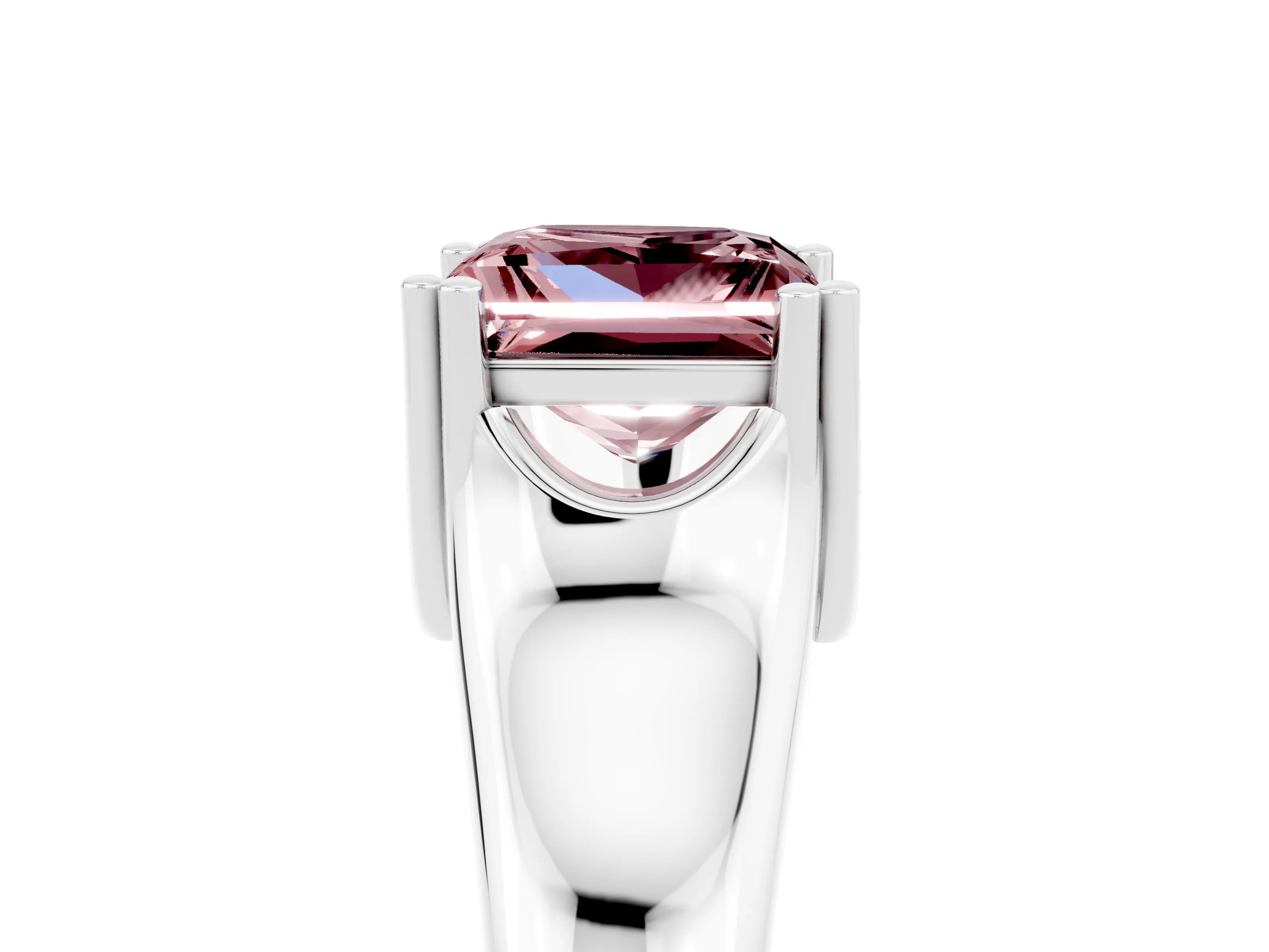 White gold Princess Cut Morganite Solitaire Ring with Wide Band and Prong Setting_5