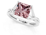 White gold Princess Cut Morganite Solitaire Twist Band Prong Setting Ring_37