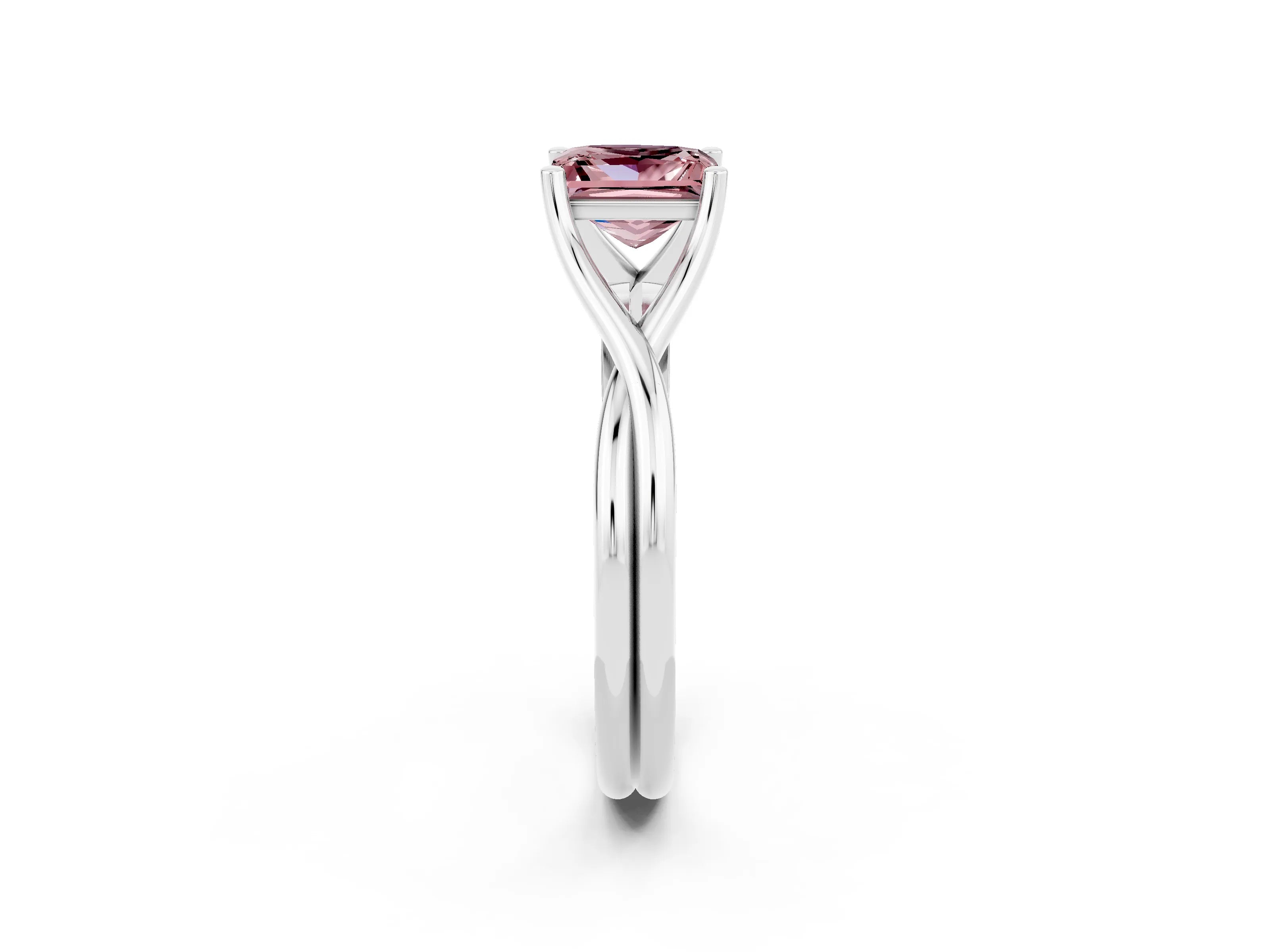 White gold Princess Cut Morganite Solitaire Twist Band Prong Setting Ring_38