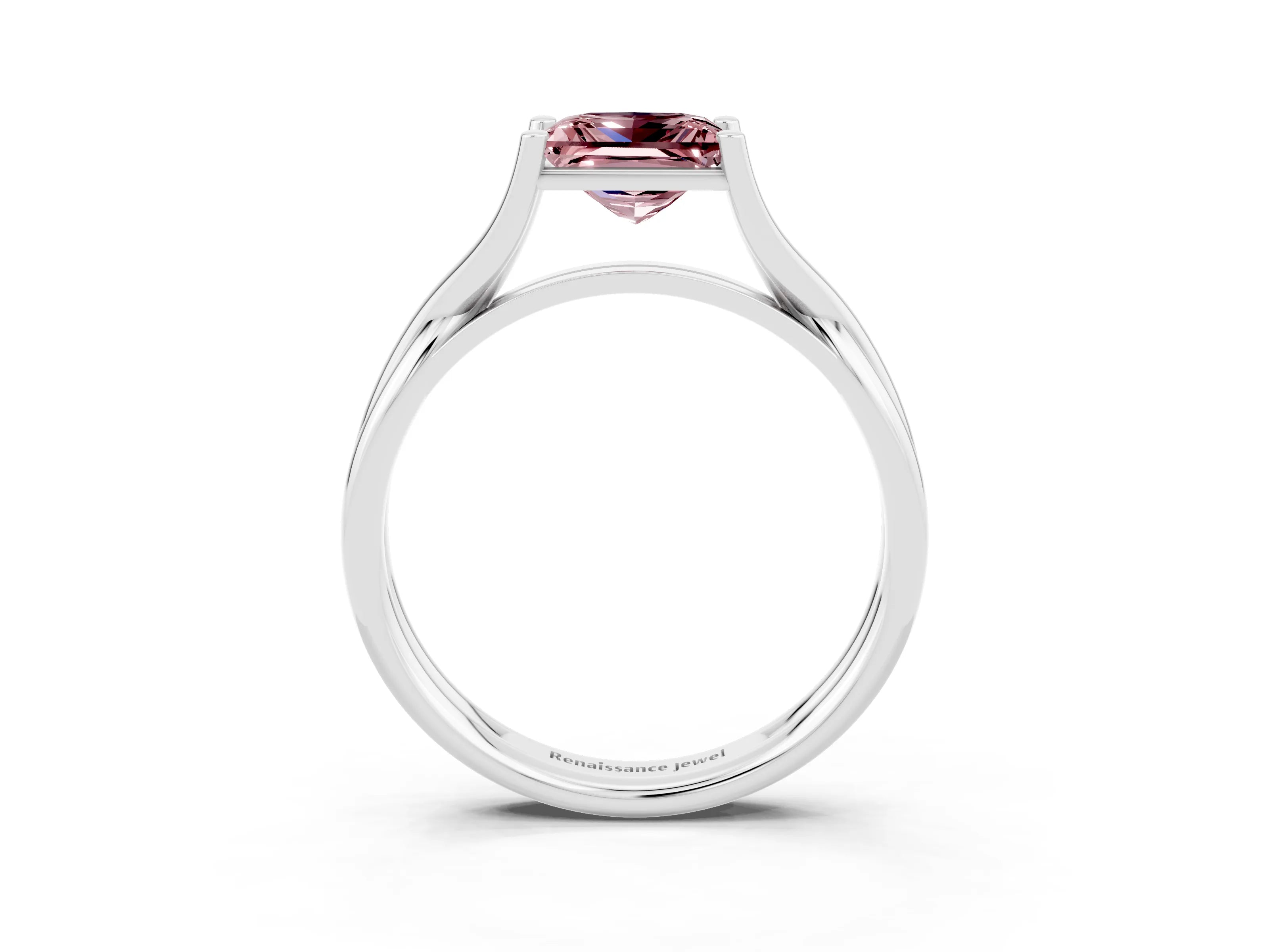 White gold Princess Cut Morganite Solitaire Twist Band Prong Setting Ring_39