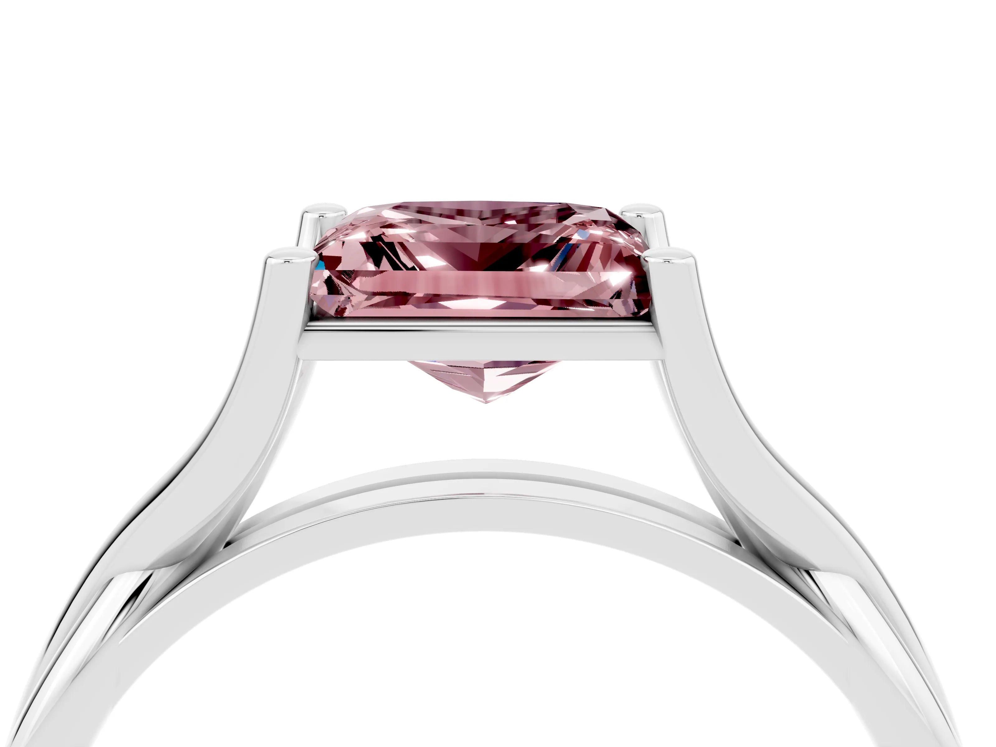 White gold Princess Cut Morganite Solitaire Twist Band Prong Setting Ring_40