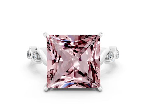 White gold Princess Cut Morganite Solitaire Twisted Band with Round  Accents and Prong Setting_12