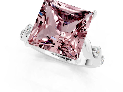 White gold Princess Cut Morganite Solitaire Twisted Band with Round  Accents and Prong Setting_13