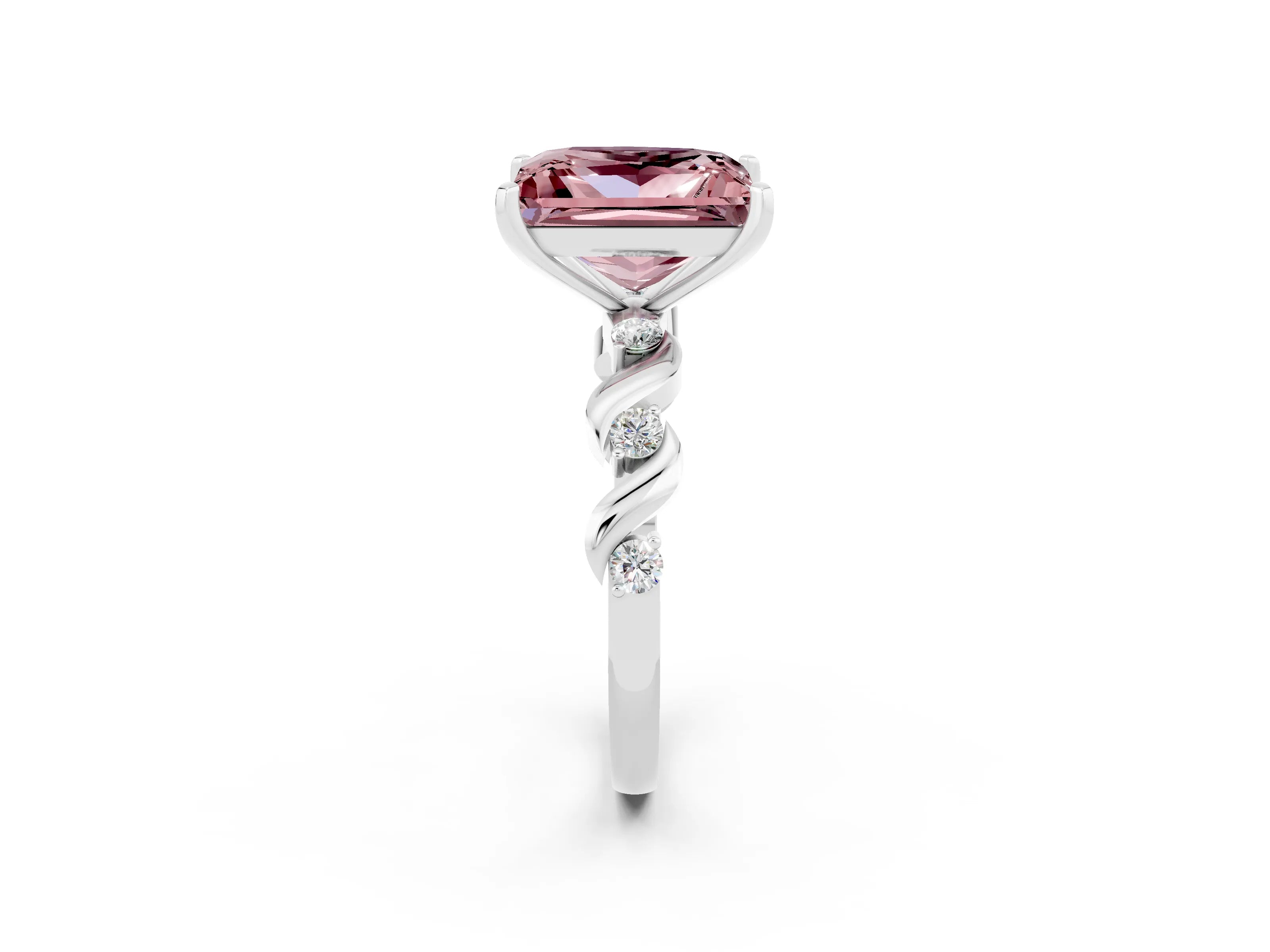 White gold Princess Cut Morganite Solitaire Twisted Band with Round  Accents and Prong Setting_14