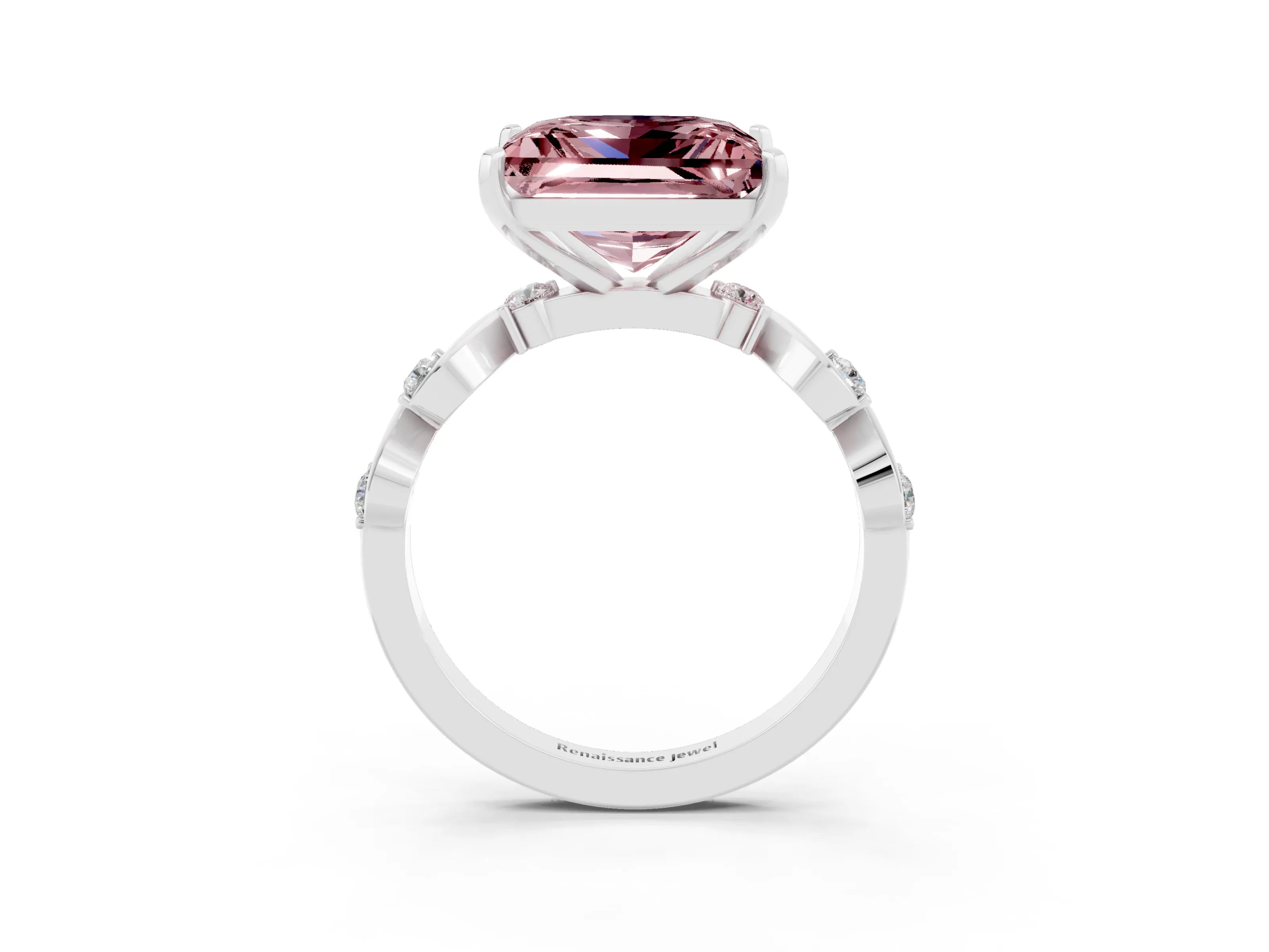 White gold Princess Cut Morganite Solitaire Twisted Band with Round  Accents and Prong Setting_15