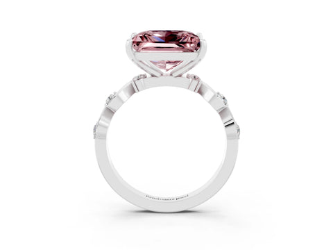 White gold Princess Cut Morganite Solitaire Twisted Band with Round  Accents and Prong Setting_15