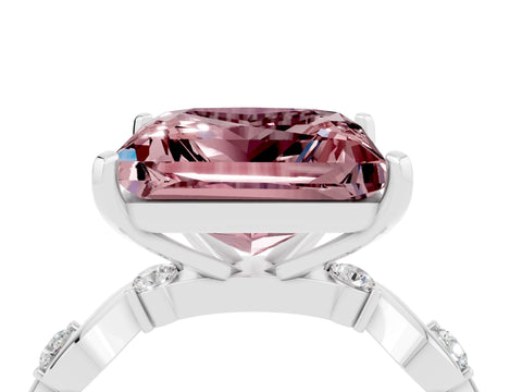 White gold Princess Cut Morganite Solitaire Twisted Band with Round  Accents and Prong Setting_16