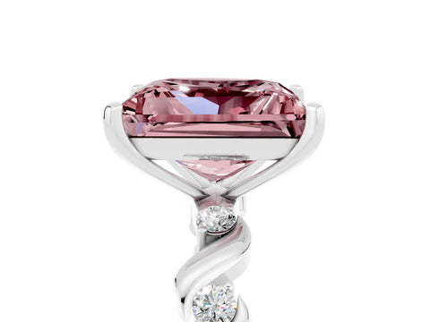 White gold Princess Cut Morganite Solitaire Twisted Band with Round  Accents and Prong Setting_17