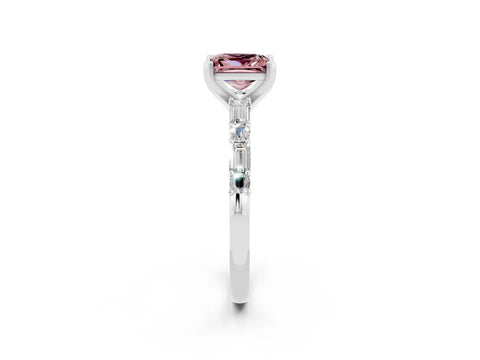 White gold Princess Cut Morganite Solitaire with Side Baguettes and Channel Set Band_2