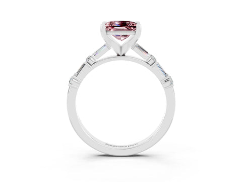 White gold Princess Cut Morganite Solitaire with Side Baguettes and Channel Set Band_3