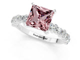 White gold Princess Cut Morganite Solitaire with Side Stones, Pave Band, Four-Prong Setting_37