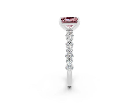 White gold Princess Cut Morganite Solitaire with Side Stones, Pave Band, Four-Prong Setting_38