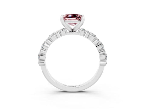White gold Princess Cut Morganite Solitaire with Side Stones, Pave Band, Four-Prong Setting_39