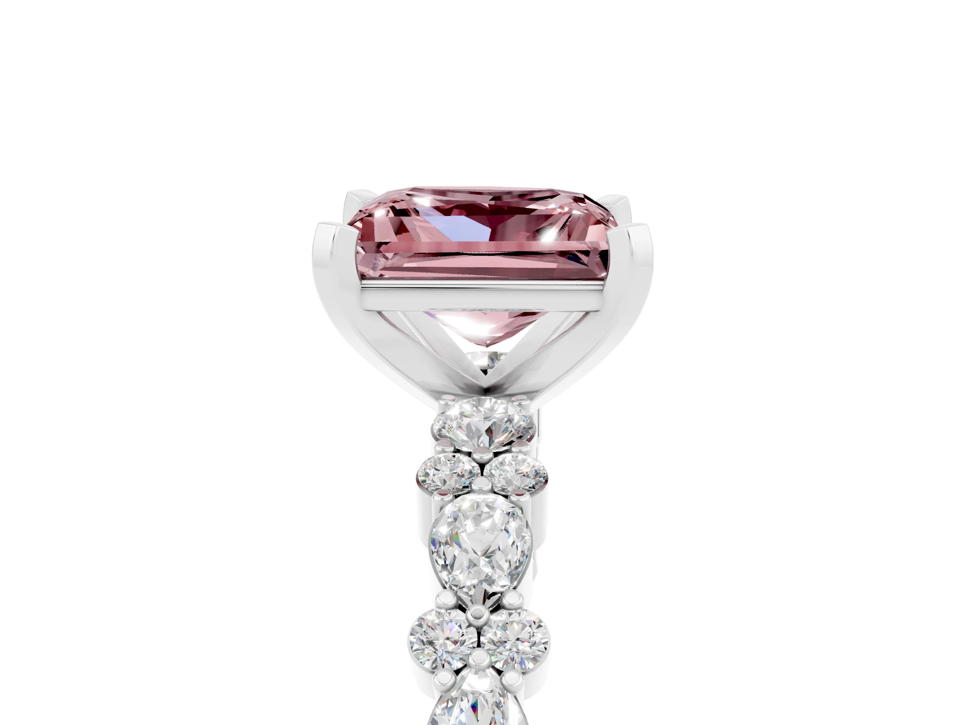 White gold Princess Cut Morganite Solitaire with Side Stones, Pave Band, Four-Prong Setting_41