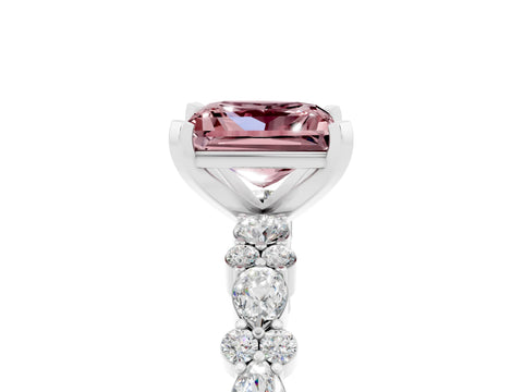 White gold Princess Cut Morganite Solitaire with Side Stones, Pave Band, Four-Prong Setting_41
