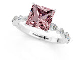 White gold Princess Cut Morganite Solitaire with Side Stones on a Pavé Band and Four-Prong Setting_1