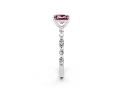White gold Princess Cut Morganite Solitaire with Side Stones on a Pavé Band and Four-Prong Setting_2