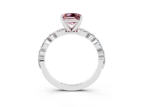 White gold Princess Cut Morganite Solitaire with Side Stones on a Pavé Band and Four-Prong Setting_3