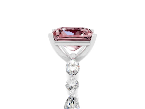White gold Princess Cut Morganite Solitaire with Side Stones on a Pavé Band and Four-Prong Setting_5